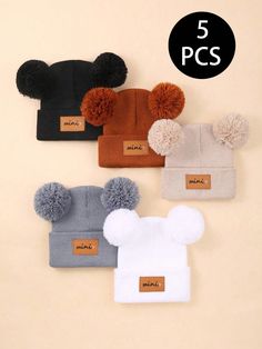 5-Piece Set Of Baby Autumn/Winter Hat Gloves Combination Double Ball Knitted Hat Multicolor Cute   Fabric  Knit Hat   Kids Accessories, size features are:Bust: ,Length: ,Sleeve Length: Ball Hats, Hats Cute, Baby Pom Pom Hat, Knitted Baby Beanies, Baby Snow, Hats Knitted, Snow Hat, Girls Winter Hats, Boys Beanie