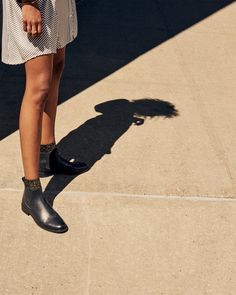 madewell ainsley chelsea boot worn with the night sparkle ankle socks + stripe-play shirtdress. Toddler Boy Thanksgiving Outfit, Blue Skirt Outfits, Madewell Outfits, Madewell Boots, Chelsea Boots Outfit, Nike Shorts Women, Parisian Chic Style, Boots For Short Women, Cheerleading Outfits