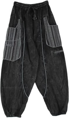 Black Grey Piped Harem Style Hippie Pocket Pants | Black | Split-Skirts-Pants, Peasant, Pocket, Bohemian Bohemian Straight Leg Bottoms With Pockets, Bohemian Bottoms With Tapered Leg And Pockets, Bohemian Tapered Leg Bottoms With Pockets, Bohemian Bottoms With Pockets And Tapered Legs, Bohemian Style Baggy Pants With Pockets, Bohemian Straight Pants Bottoms With Pockets, Hippie Relaxed Fit Bottoms With Pockets, Hippie Bottoms With Pockets And Relaxed Fit, Relaxed Fit Hippie Bottoms With Pockets