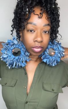 Big, Bold and Beautiful distressed denim earrings.   These are definitely the fashion statement you're looking for.  Light weight nd comfortable to wear. Denim Accessories Jewelry, Yarn Earrings, Earring Business, Yarn Jewelry, Crazy Earrings, Diy Tassel Earrings, Lady Accessories, Denim Earrings, Denim Crafts Diy