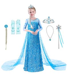 PRICES MAY VARY. ?? Princess Dress Elsa Costume: including luxury princess Frozen dress Elsa costume, elsa wig for kids, crown, necklace, snowflake scepter and satin gloves. What a great princess dress up clothes for little girls. kids elsa dress are made of higher quality fabrics, elsa costume as a great high-end gift for your family' girls ? Luxury Toddler Dress Up: Princess elsa dress costume neckline has luxury artificial diamond decoration, trailing dress design. Your little girl will defin Elsa Dress For Kids, Emily Costume, Zoe Land, Princess Dress For Kids, Elsa Halloween Costume, Elsa Wig, Kids Princess Dress, Princess Dress Costume, Princess Dresses For Girls