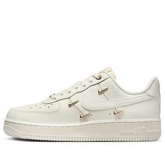 (WMNS) Nike Air Force 1 Low 'White Mini Gold Swooshes' FV3654-111 Nike Air Force 1 Gold, Tlc Outfits, Air Force 1 Shoes, Shoes Air Force, Air Force 1 Sneakers, Nike Air Force 1s, Nike Gold, Mini Gold, Shoes Classic