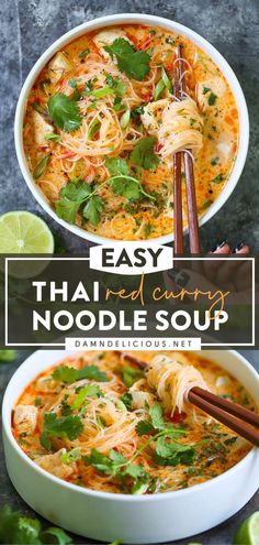 THAI RED CURRY NOODLE SOUP Thai Red Curry Noodle Soup, Thai Takeout, Red Curry Noodle Soup, Curry Noodle Soup, Soup Spicy, Mapo Tofu, Spicy Soup, Bread Easy, Vegetarian Curry