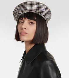 Houndstooth Beret in Multicoloured - Ruslan Baginskiy | Mytheresa Classic Short Brim Beret For Fall, Classic Wool Beret For Fall, Classic Winter Hats For Workwear, Elegant Beret Cap For Fall, Chic Flat Cap Hats For Fall, Chic Flat Cap For Fall, Classic Plaid Hat For Fall, Classic Plaid Fall Hat, Chic Winter Workwear Hats