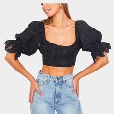 Dive into summer with the Jade Crop Top, where comfort meets refined style. This exquisite piece showcases delicate embroidery that elevates your casual wardrobe with a touch of sophistication. Designed with puff sleeves for a playful, voluminous look and a ruched front detail to flatter your silhouette, it's the epitome of elegance and fun. Trendy Summer Blouse With Gathered Sleeves, Summer Tops With Gathered Sleeves And Square Neck, Elegant Puff Sleeve Top For Summer, Summer Cotton Puff Sleeve Top With Gathered Sleeves, Summer Square Neck Puff Sleeve Top With Gathered Sleeves, Summer Cotton Puff Sleeve Top With Smocked Bodice, Trendy Summer Puff Sleeve Top With Balloon Sleeves, Summer Cotton Ruched Puff Sleeve Top, Summer Day Out Puff Sleeve Top With Gathered Sleeves