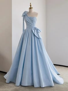 Elegant One-Shoulder Sky Blue Evening Gown Blue Long Prom Dresses, Blue Evening Gowns, Floor Length Prom Dresses, Dress Item, Formal Evening Dress, Beautiful Prom Dresses, Pretty Prom Dresses, Satin Prom Dress, Black Prom Dresses