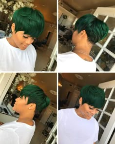 Short Quick Weave Hairstyles, Colored Hairstyles, Wigs Hairstyles, Dark Green Hair, Short Relaxed Hairstyles, Black Hair Short Cuts, Dramatic Hair, Short Hair Images