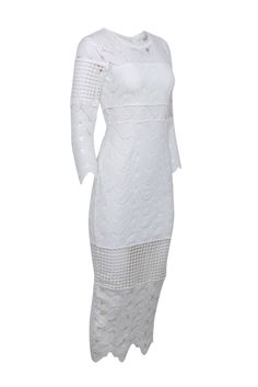 Make a statement without saying a word in this delicate dress from Premonition. This elegant garment features intricate crochet detailing throughout with a classic scoop neckline. The form-fitting bodice and skirt will make you the center of attention at any event making this ideal to pair with summer-style heels and a chic wicker clutch. Size 2 Shell 100% Polyester Lining 95% Rayon 5% Spandex Long scalloped sleeves Split back Key-hole w/ button closure Center back zipper w/ hook-and-eye closure Wicker Clutch, Scalloped Sleeves, Delicate Dress, Intricate Crochet, French Girl Chic, Chic Shop, Buy Shoes Online, Long Sleeve Maxi, Crochet Details