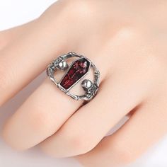 This Vampire Skeleton Ring Is A Wonderful Addition To Your Wardrobe And Your Style! A Fun And Unique Wear! Great For Halloween Or Anytime! Great For A Man Or Woman! Halloween Stainless Steel Ring Jewelry, Gothic Metal Skull Ring Gift, Gothic Skull Ring Metal Gift, Silver Emo Jewelry For Halloween, Nickel-free Silver Gothic Skull Ring, Red Emo Style Metal Jewelry, Silver Skull Ring Nickel-free For Halloween, Halloween Silver Skull Ring Nickel Free, Silver Skull Emo Jewelry