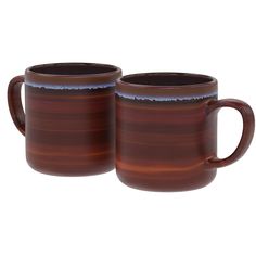 two brown coffee mugs sitting next to each other