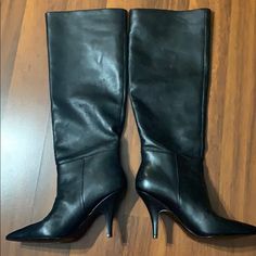 Never Worn Black Leather Heels, Kendall Kylie, Kendall + Kylie, Heel Boots, Shoes Black, Shoes Heels Boots, Leather Heels, Mid Calf, Shoes Women Heels