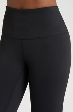 The moisture-wicking tech of stretchy, brushed Zeltek fabric keeps you cool as your workout warms up in these leggings topped with a high, slip-free waistband. 29" inseam; 8 1/2" leg opening;  (size Medium) Elastic waistband with hidden pocket Brushed, moisture-wicking fabric dries quickly to keep you cool and comfortable Smooth flatlock seaming designed to eliminate rubbing and irritation 88% polyester, 12% spandex Machine wash, tumble dry Imported Swimming Activities, Workout Warm Up, High Waist Leggings, Diy Kits Gift, Hidden Pocket, Nordstrom Store, Active Women, Keep Your Cool, Tops For Leggings