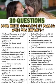 a poster with the words 30 questions and two girls talking to each other in front of them