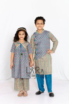 Sibling set for kids Multicolor Anarkali Set For Traditional Ceremonies During Eid, Multicolor Traditional Wear For Eid Puja, Multicolor Traditional Wear For Puja And Eid, Festive Multicolor Cotton Sherwani, Bollywood Style Cotton Sherwani With Multicolor Embroidery, Cotton Sets For Navratri Celebration, Multicolor Cotton Sherwani For Eid, Multicolor Sherwani For Puja And Diwali, Multicolor Cotton Sherwani For Festivals