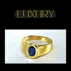 Classic Elegant 18k Solid Yellow Gold [Stamped 750 Gold=18k] 1.07 Carat Sapphire Estate Ring. Luxury Sapphire Cluster Ring, Luxury Sapphire Birthstone Ring, Luxury Oval Sapphire Ring Stamped 14k, Luxury 14k Gold Oval Sapphire Ring, Luxury 14k Gold Sapphire Ring Hallmarked, Luxury 14k Gold Sapphire Ring With Hallmark, Luxury Yellow Gold Sapphire Ring, Luxury 14k Stamped Sapphire Ring Gift, Luxury Gold Rings With Sapphire