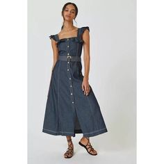 Take This Denim Midi For A Spin On Your Next Seaside Outing. * Cotton * Removable Belt * Button Front * Side Pockets * Midi Silhouette * Dry Clean * Imported Dimensions * Falls 45" From Shoulder Brand New With/Without Tags. May Have Been Tried On In Store, But In Like-New Condition. Line Thru Tag Is To Prevent Store Return B-14 Summer Indigo Dresses With Buttons, Summer Indigo Denim Dress With Buttons, Chic Denim Blue Midi Dress For Day Out, Chic Dark Wash Summer Midi Dress, Chic Dark Wash Midi Dress For Summer, Chic Denim Midi Dress With Button Closure, Elegant Denim Button Dress For Summer, Elegant Buttoned Denim Dress For Summer, Elegant Buttoned Denim Dress For Spring