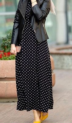 Long Black Polka Dot Skirt Outfit, Black Western Dress For Women, Modest A-line Maxi Dress For Fall, Modest Modern Outfits, Black A-line Maxi Dress Casual Style, Modern Modest Outfits, Modest Mid-length Fall Maxi Dress, Black A-line Casual Maxi Dress, Muslim Fashion Dress