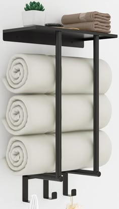 PRICES MAY VARY. Perfect Towel Storage for Small Bathroom: Multifunctional wall towel racks for bathroom with Shelf and 3 Hooks, provide you plenty of room to organize towels and other bath items, save space and keep bathroom organized New Upgrade with 3 Hooks: There are three hooks below, the dry and wet towels can be stored separately, which can be used to hang washcloths, clothes, bath balls, etc. Bathroom towel storage Shelf: Towel rack wall mounted with top shelf, increases the space for mo Organize Towels, Towel Racks For Bathroom, Bathroom Vibes, Toallero Ideas, Rolled Towels, Wall Towel Racks, Bathroom Towel Storage, Towel Hangers For Bathroom, Toilet Paper Holder Wall