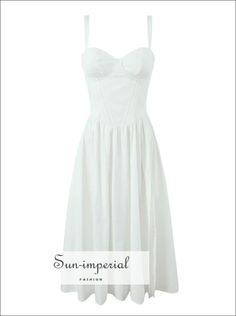 A-line White Midi Dress With Criss Cross Tie Back A-Line Sun-Imperial United States Elegant Cotton Lined Sundress, Elegant Lined Cotton Sundress, Elegant Fitted Lined Sundress, Elegant Fitted Cotton Sundress, Fitted Midi Dress With Sweetheart Neckline For Beach, Fitted Lined Midi Dress With Empire Waist, Summer Midi Dress With Lined Bodice And Empire Waist, Fitted Empire Waist Lined Midi Dress, Sweetheart Neckline Fitted Midi Dress For Beach