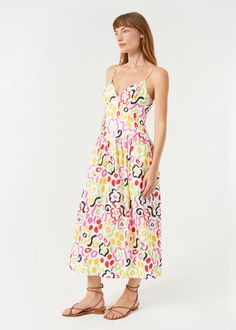 Linen Sophie Floral Midi Dress | Painted Bloom Romantic Maxi Dress, Dress Painting, Simple Hoop Earrings, Draped Midi Dresses, Strappy Flats, Floral Midi Dress, Drop Waist, Midi Dresses, Fitted Bodice