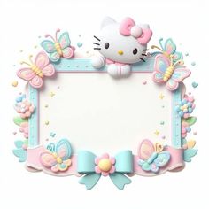 a hello kitty photo frame with butterflies on it