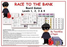 race to the bank board games levels 1, 2, 3 and 4 with instructions