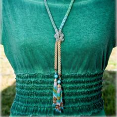 This Is A Handmade Lariat Necklace Made Of Japanese Seed Beads, With The Accent Swarovski Crystals. The Length Of The Necklace Is 38" Including Tassels Beaded Lariat Necklace, Handwoven Necklace, Accessible House, Hand Crafted Jewelry, Rope Necklace, Crafted Jewelry, Lariat Necklace, Bead Weaving, Necklace Designs