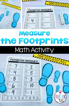 the footprints math activity for kids to practice numbers and counting with tape measure