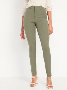 contoured waistband hook-and-bar closure belt loops zip fly front pockets faux-welt back pockets sits at belly button fitted hip and thigh hits below ankle 30" regular inseam 28" petite inseam 34" tall inseam models are approx.  5'9" and wear sizes s (4), l (12), and xl (18)machine wash according to the care instruction label cotton 55% spandex 8% rayon 37% High Waist Non-stretch Bottoms With Zipper Closure, Fitted High-waist Jeggings With Pockets, Fitted Bottoms With Zipper Closure In Solid Color, Fitted Solid Bottoms With Zipper Closure, Fitted Bottoms With Zipper Closure, High Rise Stretch Pants With Button Zip Fly, Stretch High Rise Pants With Button Zip Fly, Fitted Bottoms With Hip Pockets, Versatile Fitted Bottoms With Hip Pockets