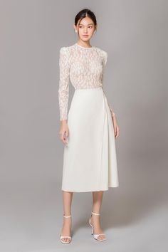 Women's Rowyn A-line Side Pleated Polycotton Midi Skirt XS/S/M/L White MEAN BLVD Modest Wedding Gowns, Types Of Lace, Mean Blvd, Skirts Online, Neck Lace, Skirt Outfits, Couture Fashion, Online Womens Clothing, Online Fashion