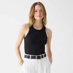 J.Crew: Perfect-fit High-neck Tank For Women High Neck Tank Top, Top Shirt Women, High Neck Tank, Jcrew Women, Ribbed Tank Tops, Looks Chic, T-shirts & Tank Tops, White Tank Top, Fashion News