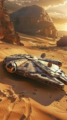 a star wars vehicle is in the desert