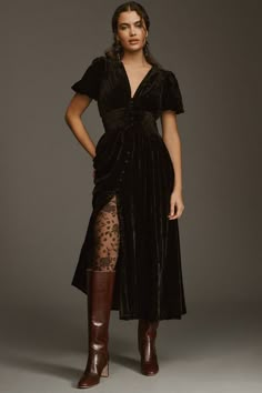 The Katerina Button-Front Dress: Velvet Edition | Nuuly Whimsy Goth, Velvet Midi Dress, Dress Velvet, Cocktail Attire, Button Front Dress, Guest Outfit, Fall Winter Fashion, Velvet Dress, Autumn Winter Fashion