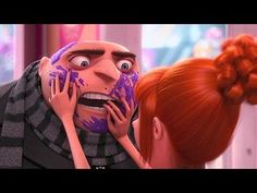 an animated scene with two people and one is being hugged by another person's head