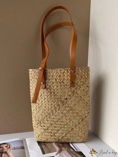 BirdinBag - Stylish Khaki Vacation Straw Bag - Ideal for Summer Beach Travel Summer Hobo Tote Bag With Adjustable Strap, Summer Hobo Bag With Adjustable Strap, Summer Hobo Bag With Leather Handles For Travel, Summer Tote Hobo Bag With Adjustable Strap, Summer Tote Shoulder Bag With Handles, Casual Large Capacity Bag In Natural Color, Everyday Rectangular Bucket Bag With Braided Handles, Casual Large Capacity Natural Bag, Daily Use Tote Shoulder Bag With Braided Handles