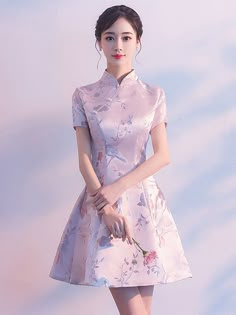 Pink A-Line Silver Woven Qipao / Cheongsam Party Dress Shen Yue, Japanese Dress