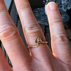 Sparkly Diamond Set In A 14k Gold Ring Shaped With A Heart Setting And Having A Branch Like Texture. Can Be A Promise Ring? Stamped 14k Gold. In New Unworn Condition- From My Parents Jewelry Store Collection. 2.1g 14k Gold Heart Ring With Single Diamond For Promise, 14k Gold Heart Ring With Birthstone, 14k Gold Heart-shaped Solitaire Jewelry, 14k Gold Heart Solitaire Jewelry, Gold Heart Ring With Single Diamond In 14k Gold, 14k Gold Yellow Gold Solitaire Heart Ring, Solitaire Recycled Gold Jewelry For Anniversary, 14k Gold Heart Cut Diamond Jewelry, 14k Gold Solitaire Heart Cut Ring