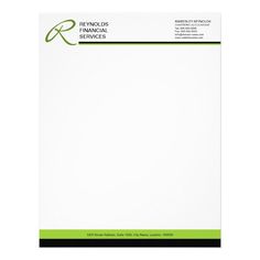 a white and green letterhead with black trim