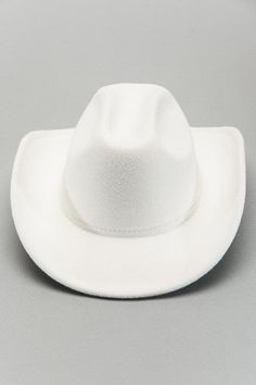 So chic western-inspired hat featured in a classic cowboy shaped silhouette with a cattleman crease crown, upturned brim, and interior ribbon adjuster for a so-perfect-fit.Interior sweatband, Adjustable fit, Structured style.DIMENSION:Height: 4.75"Brim: 3.5"Circumference: 22"Material: 65% cotton, 35% Polyester Classic White Hat Bands For Rodeo, Classic White Hat Band For Rodeo, White Western Hat With Short Brim, White Country Style Fedora For Rodeo, Country Style White Fedora For Rodeo, Western White Hat With Curved Brim, White Western Hat For Western-themed Events, White Western Hat With Flat Brim, White Fedora With Curved Brim For Rodeo