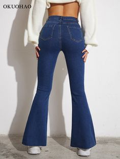 Brand Name: OkuohaoMaterial: CottonMaterial: SpandexWaist Type: HIGHLength: Full LengthDecoration: PocketsDecoration: Fake ZippersDecoration: BleachedDecoration: WashedOrigin: CN(Origin)Jeans Style: Flare PantsAge: Ages 18-35 Years OldModel Number: BS100-99Item Type: JEANSGender: WOMENRelease Date: Winter 2021Thickness: RegularStyle: High StreetFabric Type: Cotton elastic denimClosure Type: Zipper FlyFit Type: LOOSEWash: Enzyme WashWash: DistressedWash: Sand WashWash: Monkey Wash High Waist Stretch Jeans For Fall, Fall High Waist Stretch Jeans, High Waist Stretch Pants In Medium Wash, High Waist Stretch Medium Wash Pants, High Waist High Stretch Denim Pants, High Waist Stretch Flare Jeans, High Stretch High Waist Denim Pants, Blue Stretch High Waist Jeans, High Waist Stretch Flare Jeans In Medium Wash