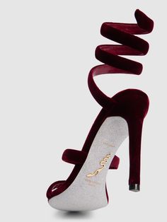 105mm Heel. Velvet upper. Leather lining and insole. Leather sole Velvet Sandals, Versace Brand, Round Toe Shoes, Rene Caovilla, Blue Sandals, Flat Espadrilles, Brown Sandals, Heeled Loafers, Ski Wear