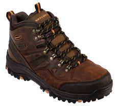 Forge ahead in rugged trail-ready style and comfort with Skechers Relaxed Fit Relment - Traven. This lace-up hiking style ankle boot features a waterproof durable smooth leather, synthetic and mesh upper with cushioned Memory Foam insole. | Skechers Men's Relaxed Fit: Relment - Traven Boots Fall Outdoor Lace-up Work Boots, Rugged Weatherproof Lace-up Walking Boots, Rugged Lace-up Hiking Boots, Hiking Boots With Lace-up Detail, Lace-up Hiking Boots With Lacing, Outdoor High-top Lace-up Boots With Cushioned Footbed, Ankle Hiking Boots For Outdoor Work, Ankle Hiking Boots For Fall, Fall Hiking Ankle Boots