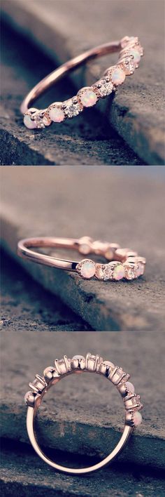 Rose Opal Ring! Elegant Adjustable Rose-colored Ring, Valentine's Day Rose Gold Crystal Promise Ring, Valentine's Day Promise Rose Gold Crystal Ring, Rose Gold Crystal Promise Ring For Valentine's Day, Rose Gold Adjustable Stackable Rings, Adjustable Rose Gold Stackable Rings Round Cut, Rose Gold Birthstone Ring For Valentine's Day Gift, Dainty Rose Gold Crystal Anniversary Ring, Valentine's Day Rose Gold Crystal Ring