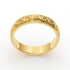 A sturdy 5mm ring designed for men, featuring the classic Greek key design that adds a touch of elegance to a robust build. It’s available in solid gold or sterling silver, providing a sophisticated option for masculine jewelry. Masculine Jewelry, Mens Ring Designs, Greek Ring, Arabic Jewelry, Everyday Bracelet, Turquoise Bead Necklaces, Greek Jewelry, Everyday Rings, Key Design