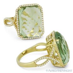 Yellow Gold Cocktail Ring, Green Amethyst Ring, Diamond Cocktail Ring, Gold Cocktail Ring, Jewelry Auction, Gold Cocktail, Diamond Cocktail Rings, Citrine Stone, Charm Rings