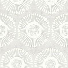 a white and gray wallpaper with an intricate design in the center, on a light grey background