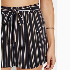 Cute For The Spring And Summer! Adorable Striped Shorts With A Tie On The Side. Lightweight And So Comfy. New With Tags. 100% Rayon. Side Zip. Final Price Striped Shorts, Gold Black, On The Side, Side Zip, Forever 21, The 100, Womens Shorts, Tags, Fast Delivery