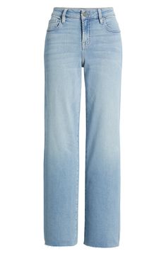 Inspired by '90s dad jeans, this easy-fitting pair is made modern with stretchy denim and trendy raw hems. 31" inseam; 9" front rise Zip fly with button closure Five-pocket style 93% cotton, 5% polyester, 2% spandex Machine wash, tumble dry Imorted Base Clothing, Jeans High Waist, Light Jeans, Dad Jeans, Light Wash Jeans, Wash Jeans, Straight Cut, Jeans Straight, High Waist Jeans