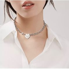 Has Never Left The Box! The Bling Ring, Choker Designs, Return To Tiffany, Sterling Silver Choker, Tiffany Necklace, Lock Necklace, Heart Tag, Platinum Jewelry, Silver Choker