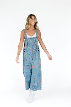 Embroidered floral denim overalls – FEHRNVI Indy Outfits, Overall Outfits Women, Hippie Spring Outfits, Summer Outfits Hot Weather, Patterned Overalls, Flower Overalls, Overalls Outfit Summer, Colorful Fits, Overalls Flare